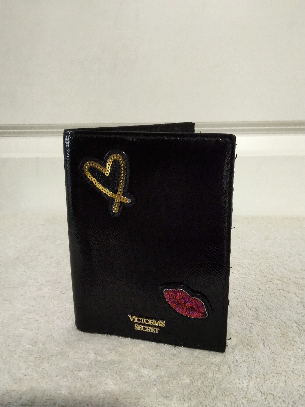 BRAND NEW NWT Victoria's Secret Black Wallet with Gold and Pink Sequin Patches